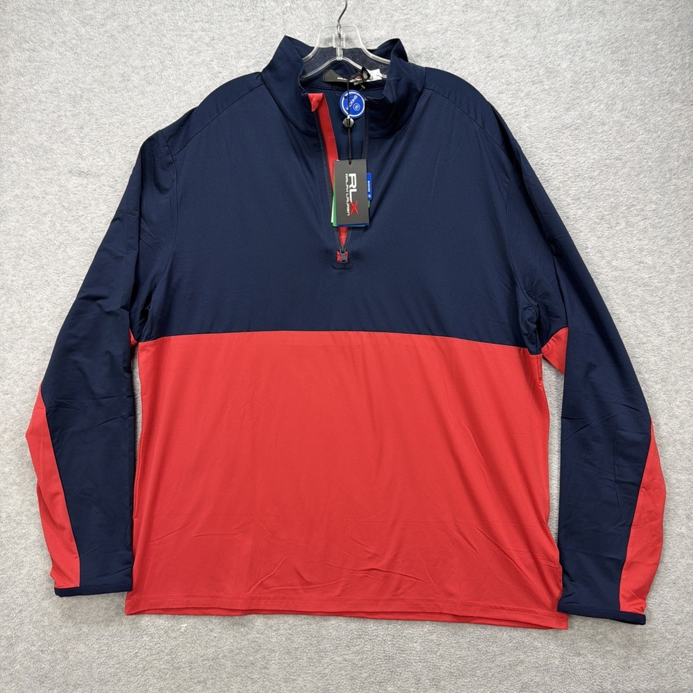 RLX Ralph Lauren Pullover‎ Mens Medium Blue Red Golf Performance Half Zip NWT